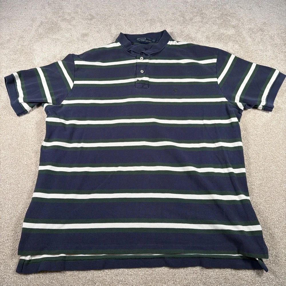 Vintage Polo Ralph‎ Lauren Mens Short Sleeve Striped Polo Shirt XXL Cotton